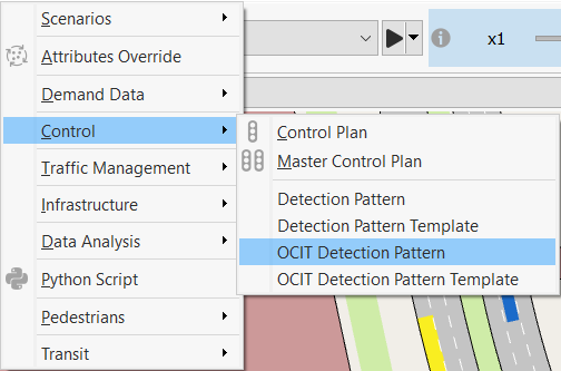 Menu de controle opções de detecção ocit