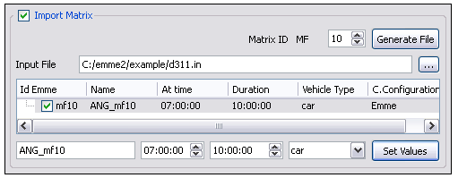 Diálogo de Importação de Matrizes Emme