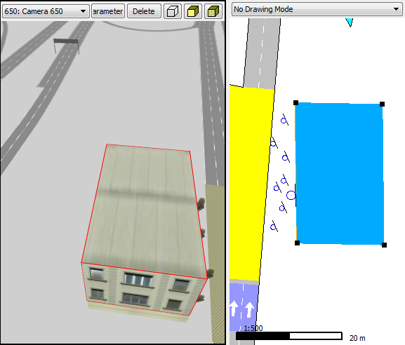 Objeto selecionado em uma visualização 2D e em uma visualização 3D