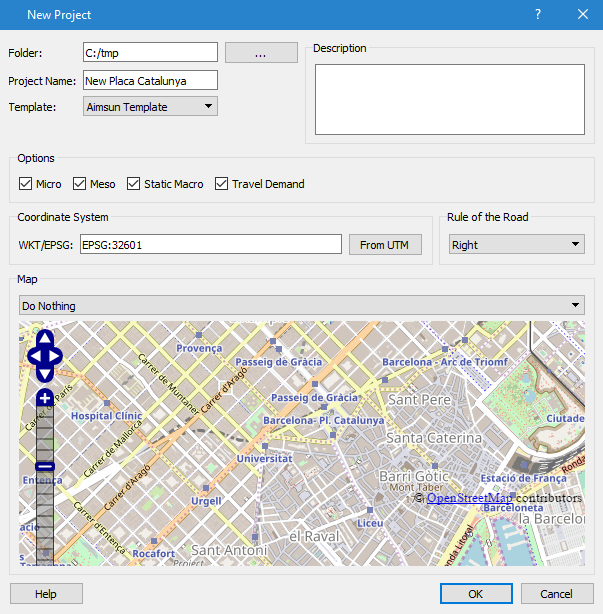 Opções de Novo Projeto OpenStreetMap