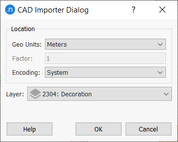 Dialogo do Importador CAD