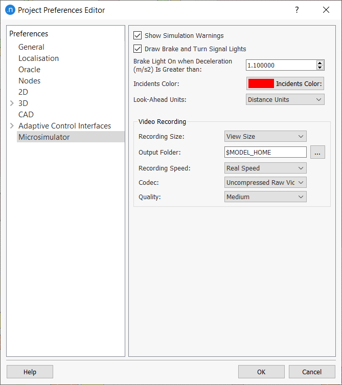 Preferências do Microsimulador Aimsun Next